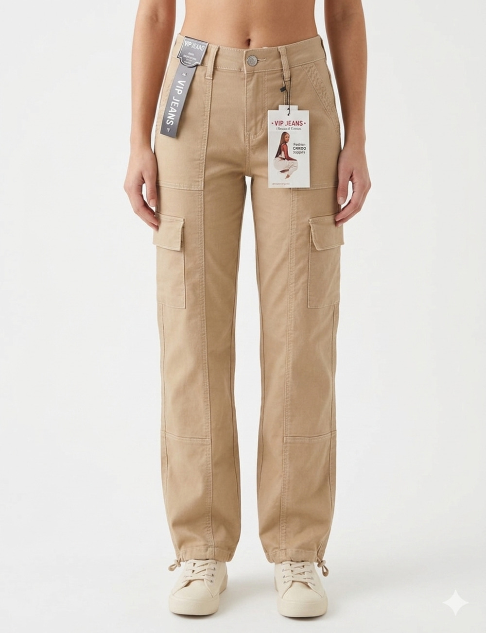 NWT VIP Jeans Jogger Khaki Beige Cotton Cargo Pants Streetwear Safari Size 00
